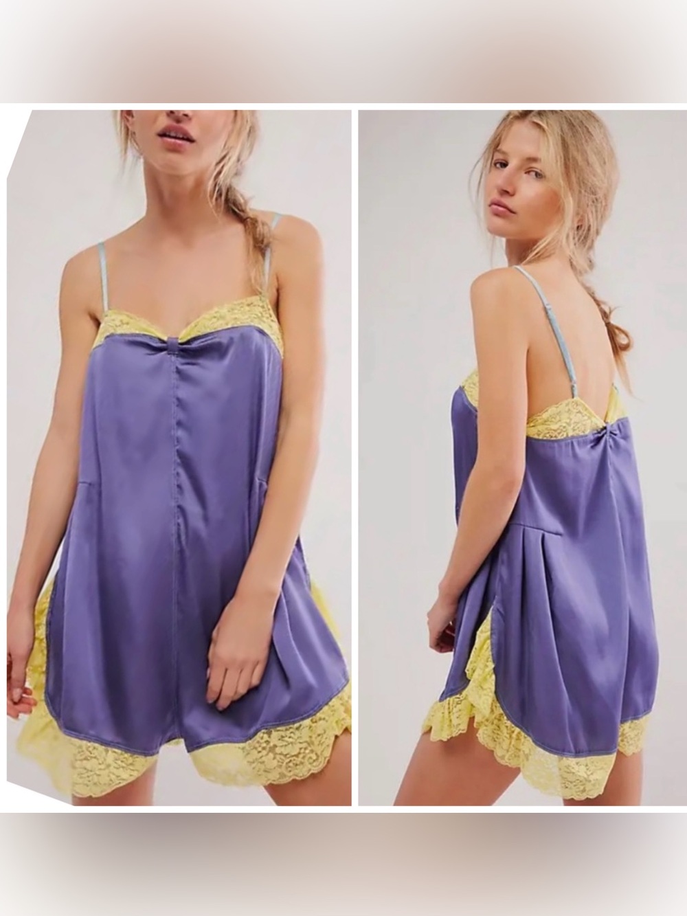 New Free People Intimately First Date Lace Trim Romper In Heron Combo